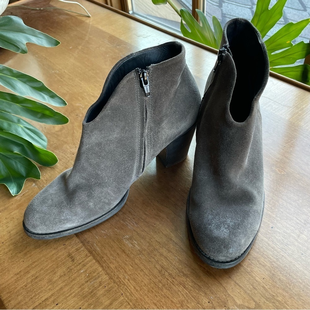Paul Green Charcoal Gray Leather Suede Heeled Ankle Boots Comfort "Delgado"
